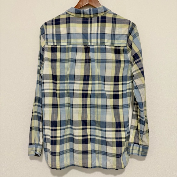 Toad & Co 100% Organic Cotton Popover Top Long Sleeves Blue Plaid Medium - Picture 8 of 9